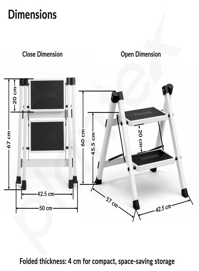 Plantex 2 Step Ladder for Home Use/Wide Anti-Slip Heavy-Duty Step Stool/Lightweight Kitchen Ladder (White & Black) - Image 4